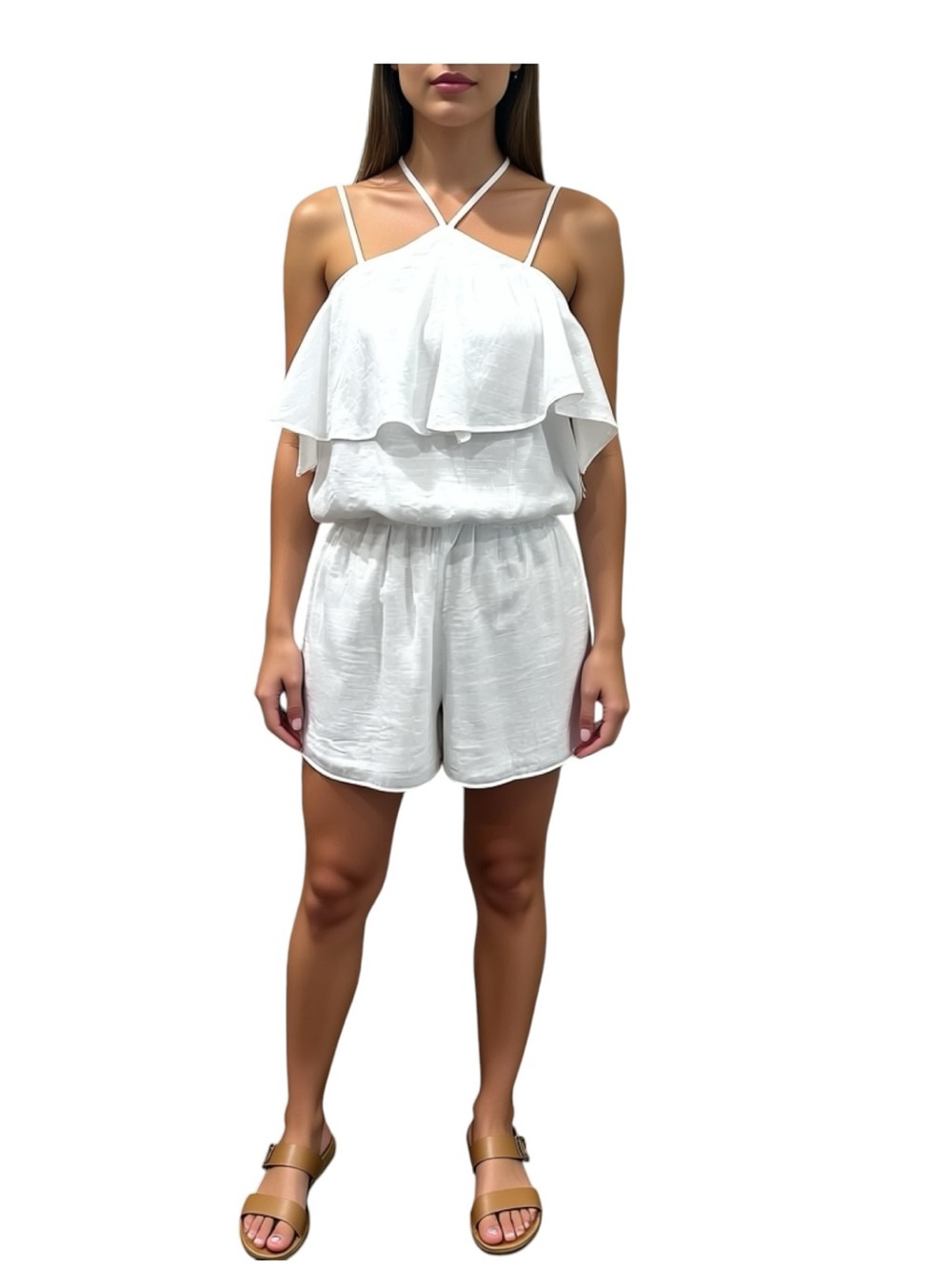 The Edit by Seventeen White Ruffle Halter Romper Inventory Sizes M and L NWT